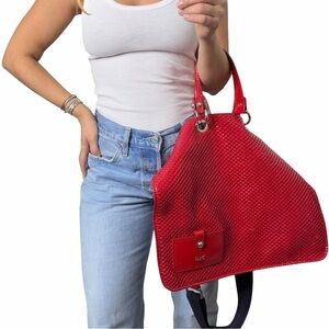 Dolce & Gabbana Red Patent Leather Woven Tote Bag Archive